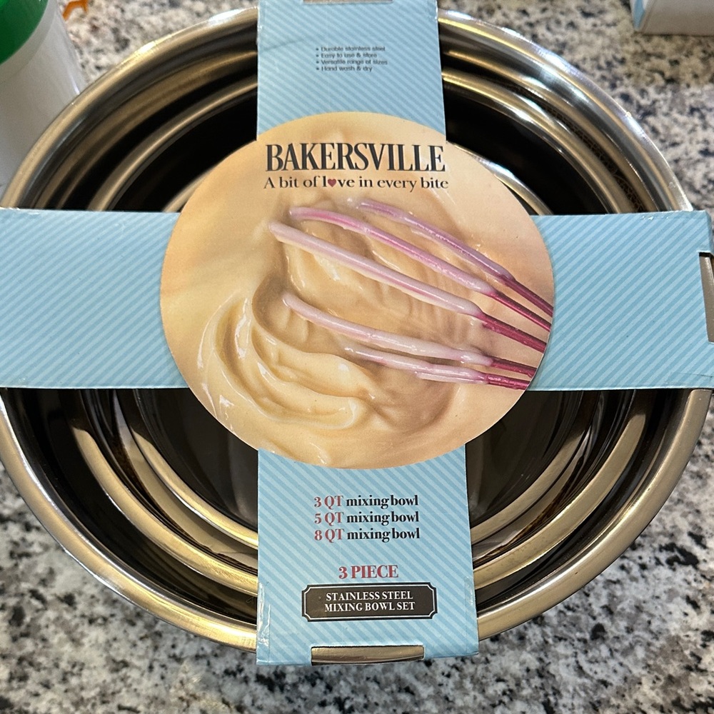 Stainless Steel Mixing Bowl Set - Silver and copper 3 piece set